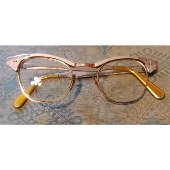 Vintage Cat Eye 12K GF & Silver US Optical 5 3/4 Alum 46 Retro Glasses Frames - Picture 10 of 16